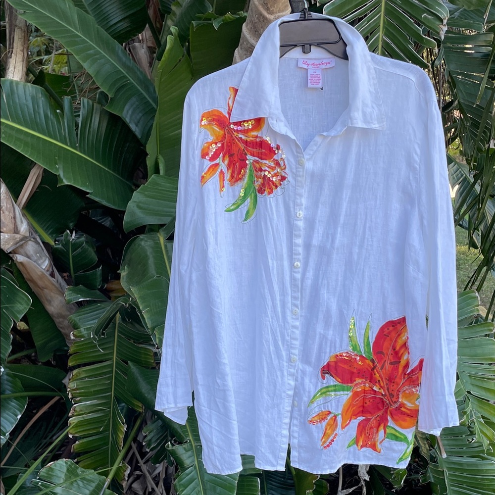 Lily Stanhope pure linen hand painted look blouse